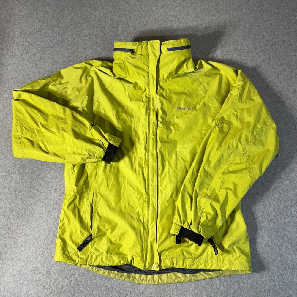 Marmot Womens PreCip Rain Jacket Lime Green Full Zip Hooded Shell Size Med READ